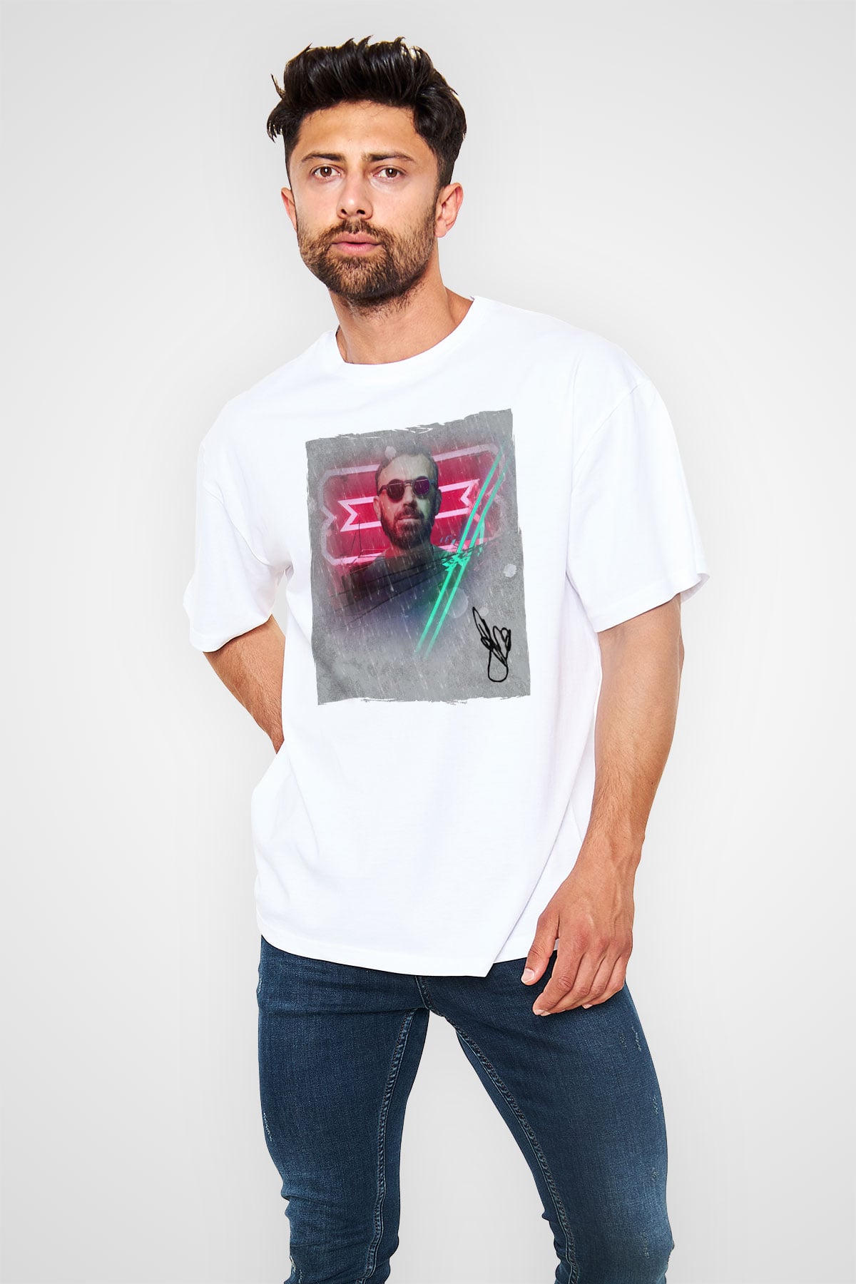 Benny Benassi Beyaz Oversize Tişört Oversize T-shirt - TişörtFabrikası