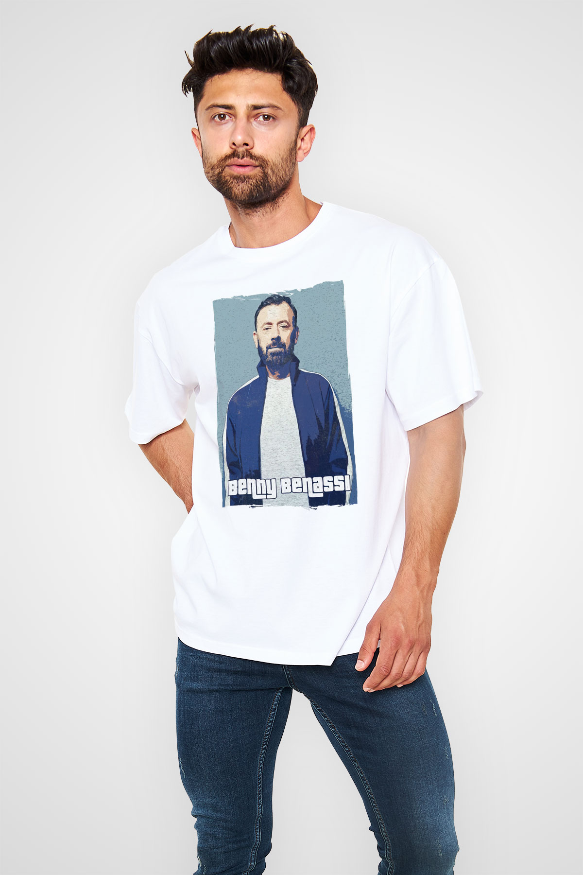 Benny Benassi Beyaz Oversize Tişört Oversize T-shirt - TişörtFabrikası
