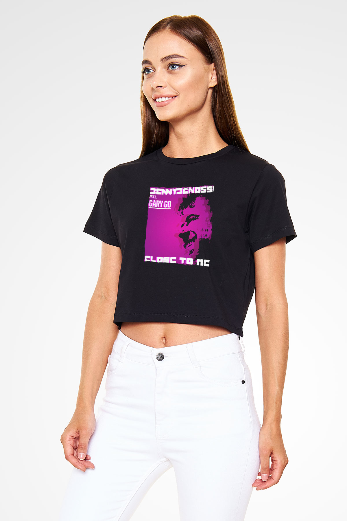 Benny Benassi Siyah  Crop Top Tişört