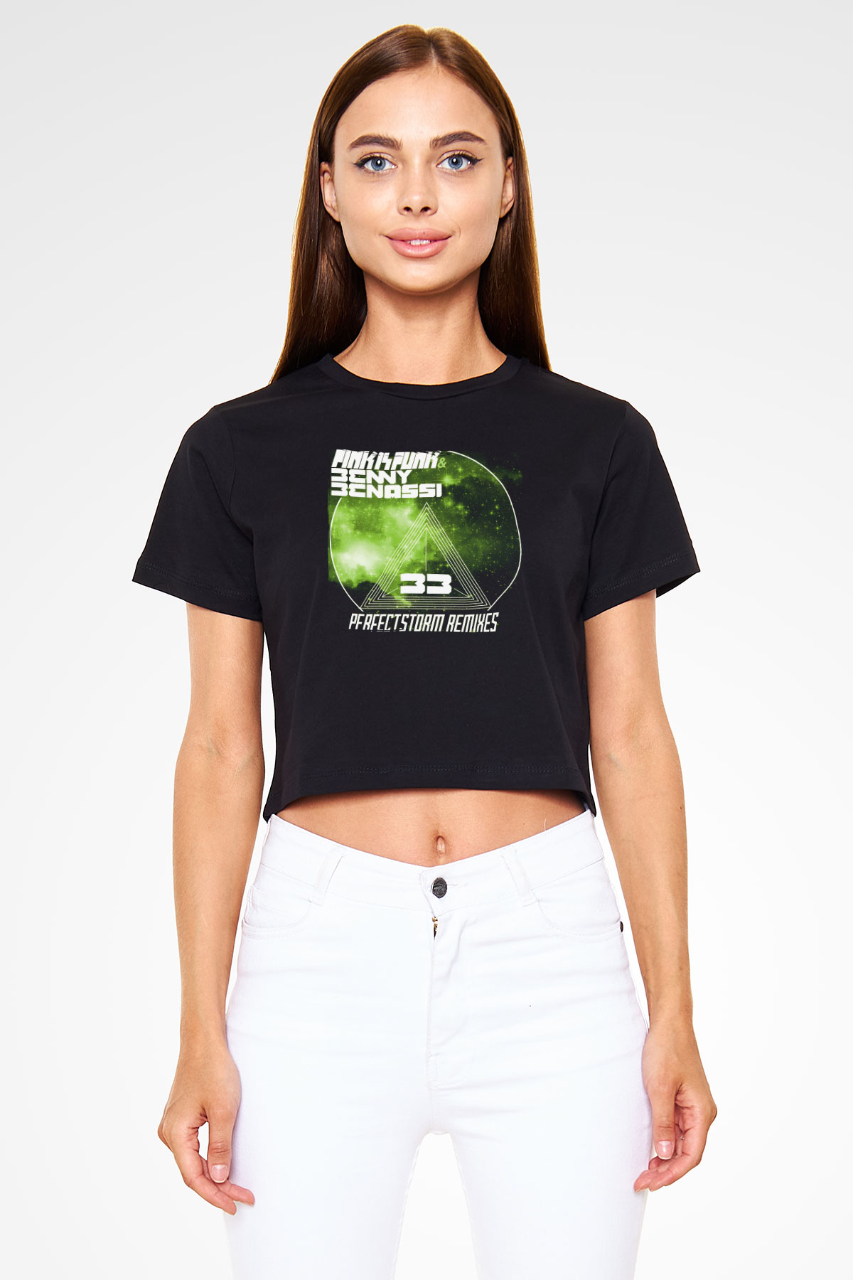 Benny Benassi Siyah  Crop Top Tişört