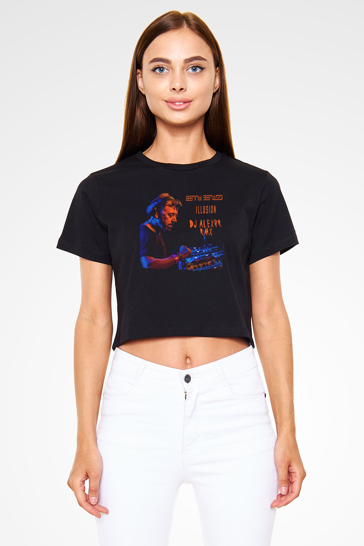 Benny Benassi Siyah  Crop Top Tişört