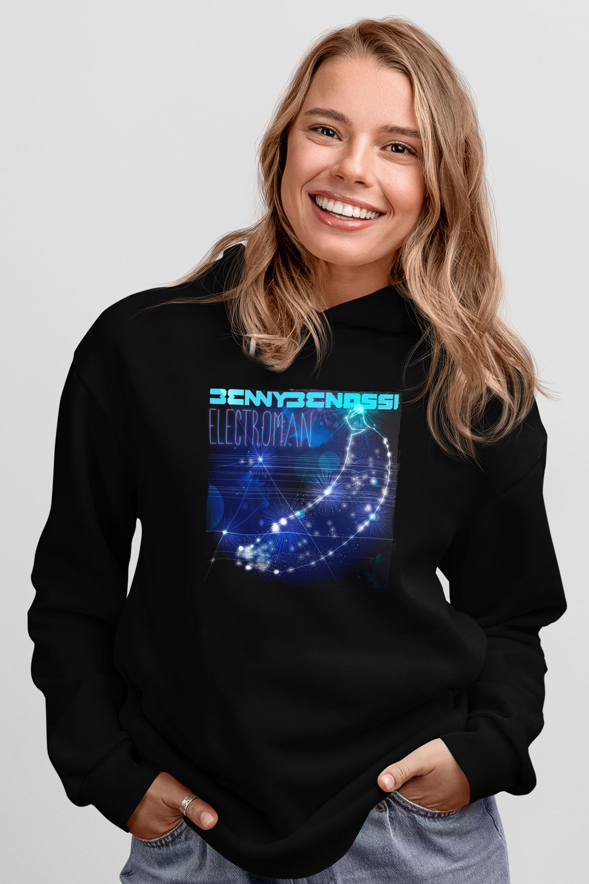 Benny Benassi Siyah Unisex Kapüşonlu Sweatshirt