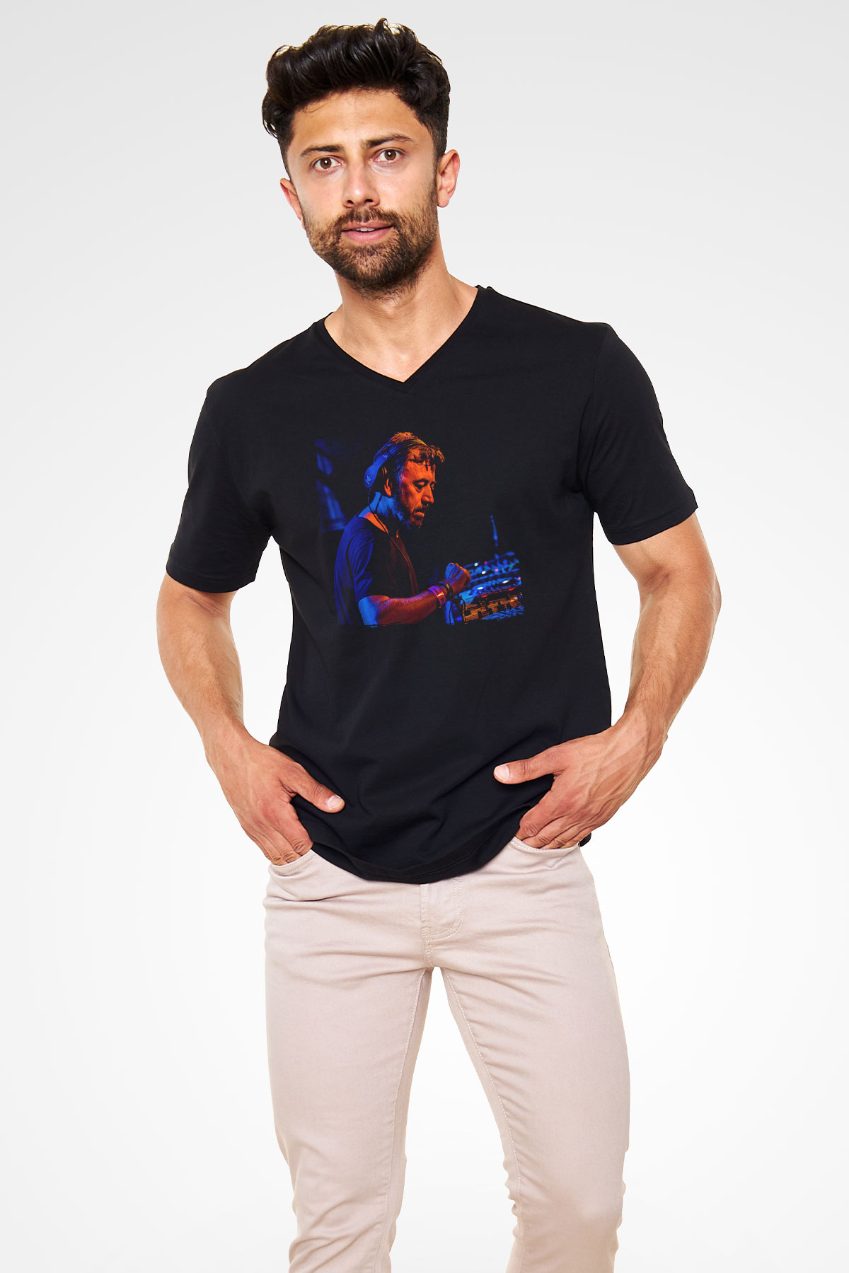 Benny Benassi Siyah Unisex V Yaka Tişört
