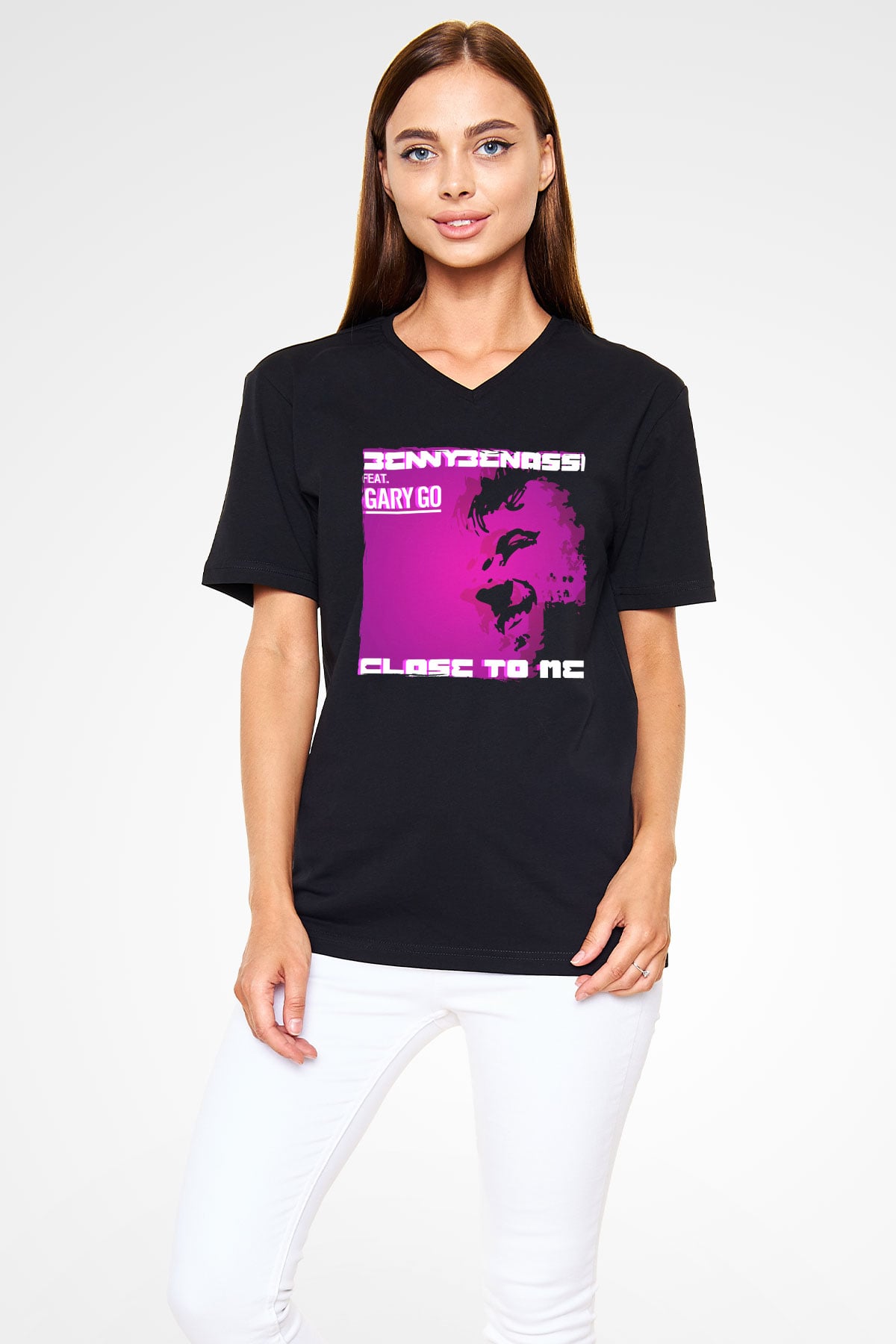 Benny Benassi Siyah Unisex V Yaka Tişört