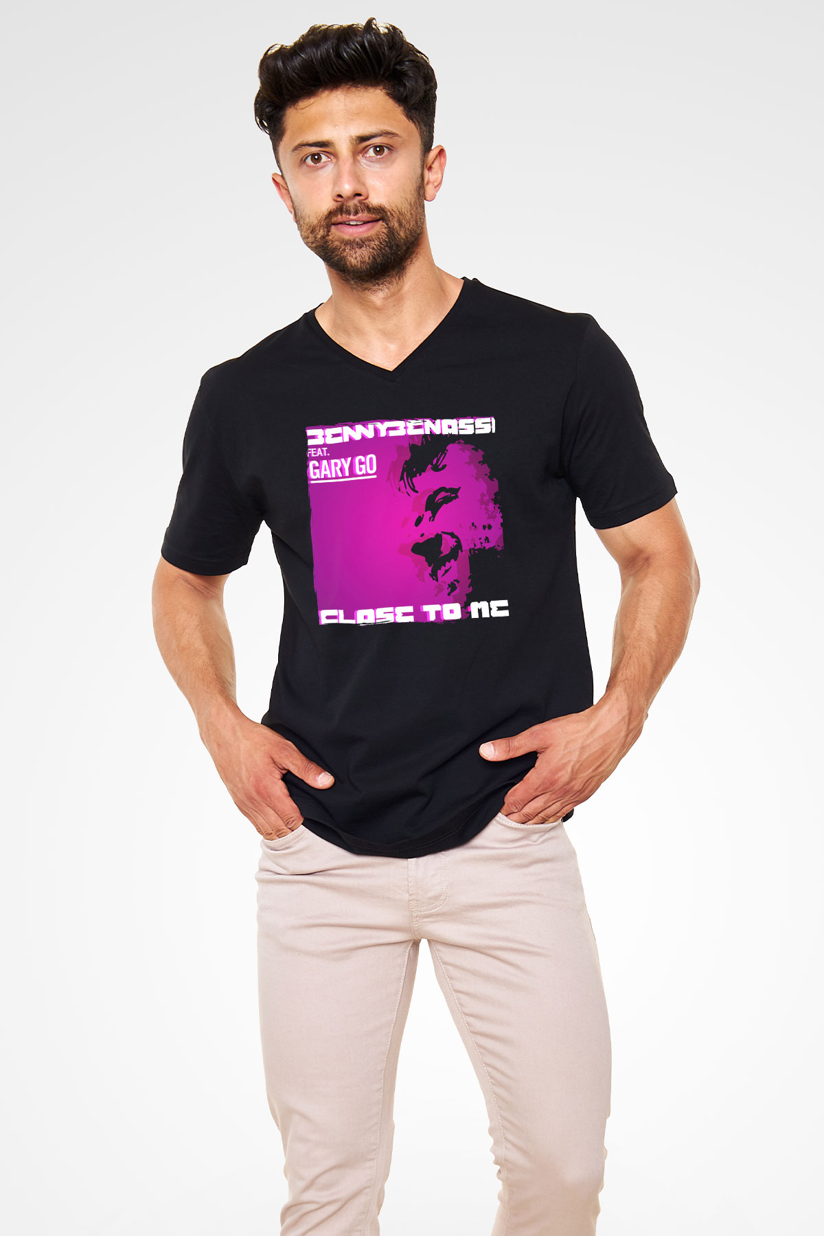 Benny Benassi Siyah Unisex V Yaka Tişört