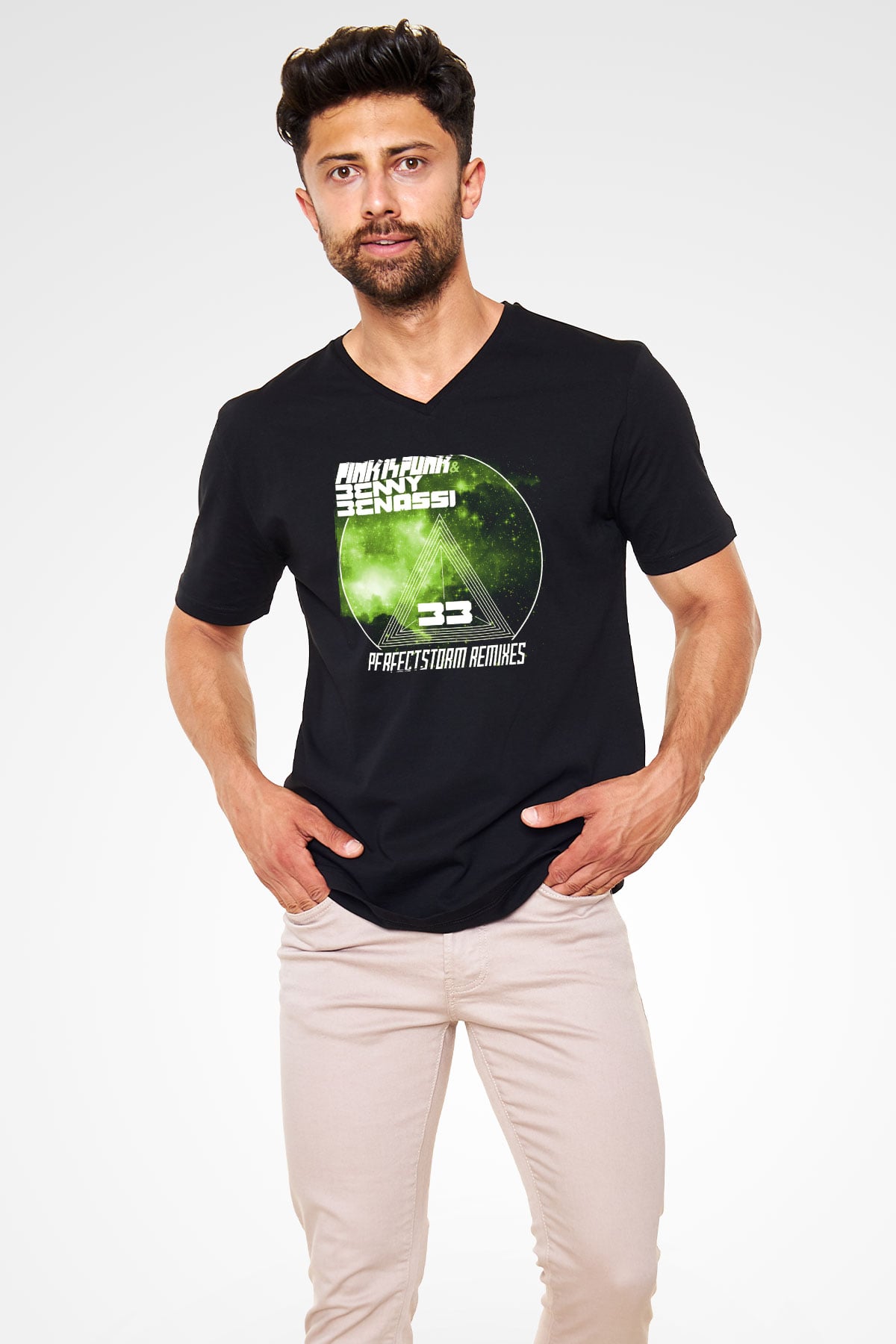 Benny Benassi Siyah Unisex V Yaka Tişört