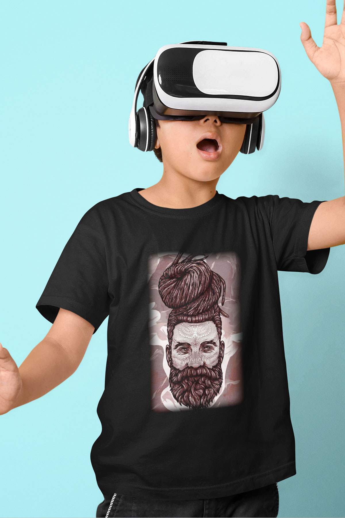 Berber Baskılı Siyah Unisex Çocuk Tişört