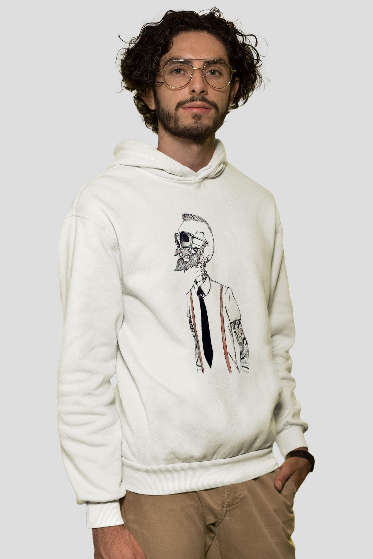 Berber Beyaz Unisex Kapşonlu Sweatshirt