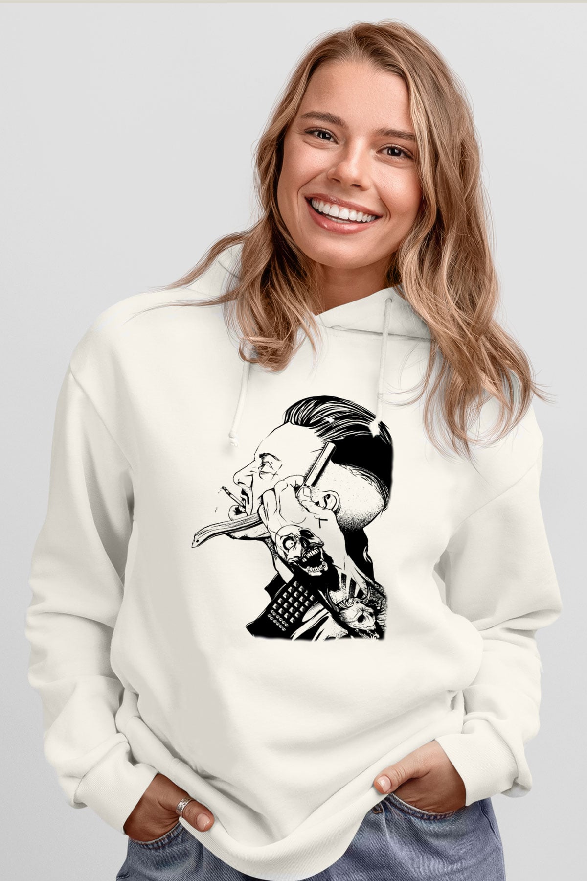 Berber Beyaz Unisex Kapşonlu Sweatshirt