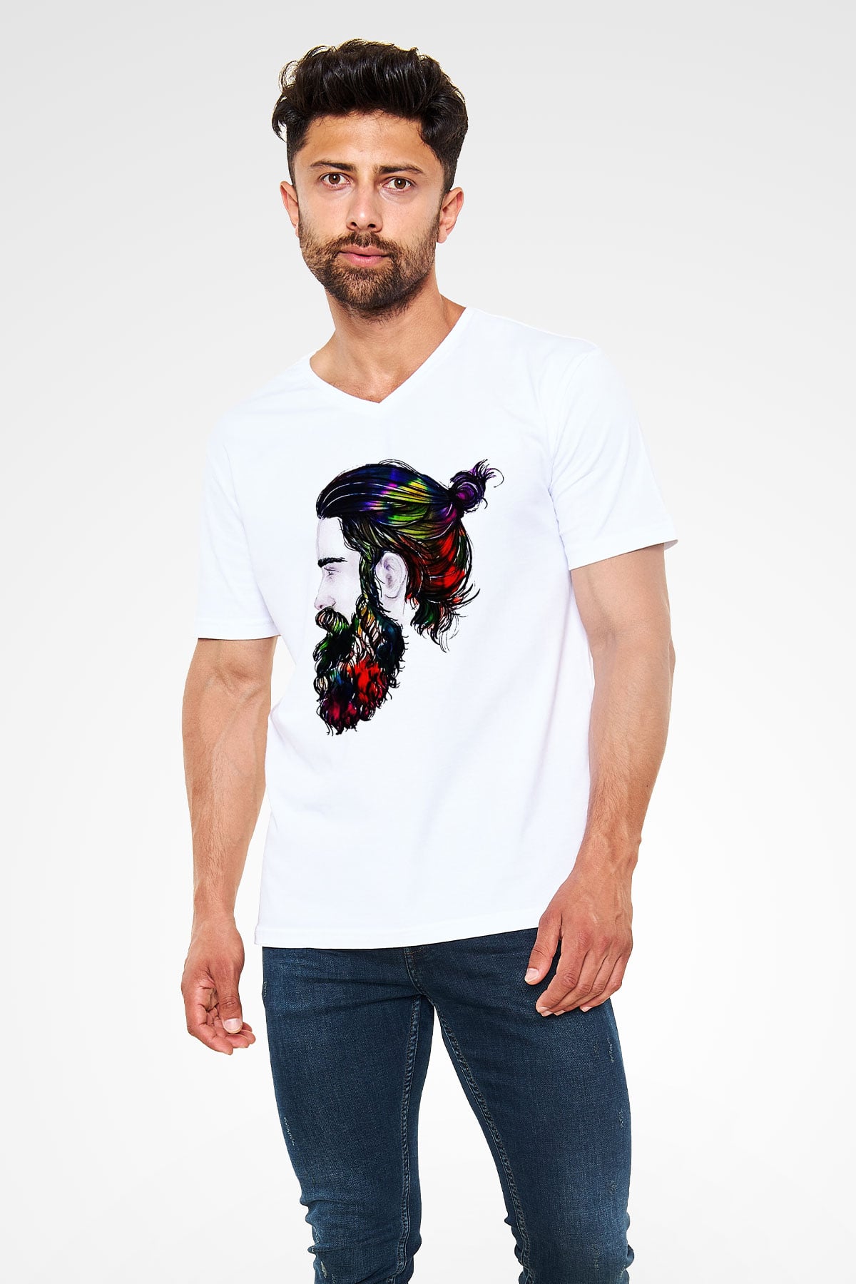 Berber Beyaz Unisex V Yaka Tişört T-Shirt