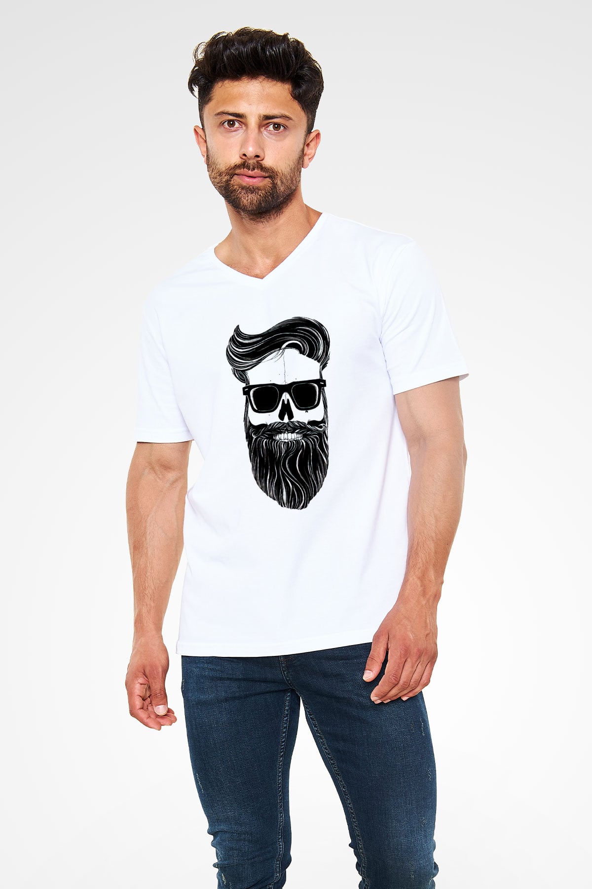 Berber Beyaz Unisex V Yaka Tişört T-Shirt