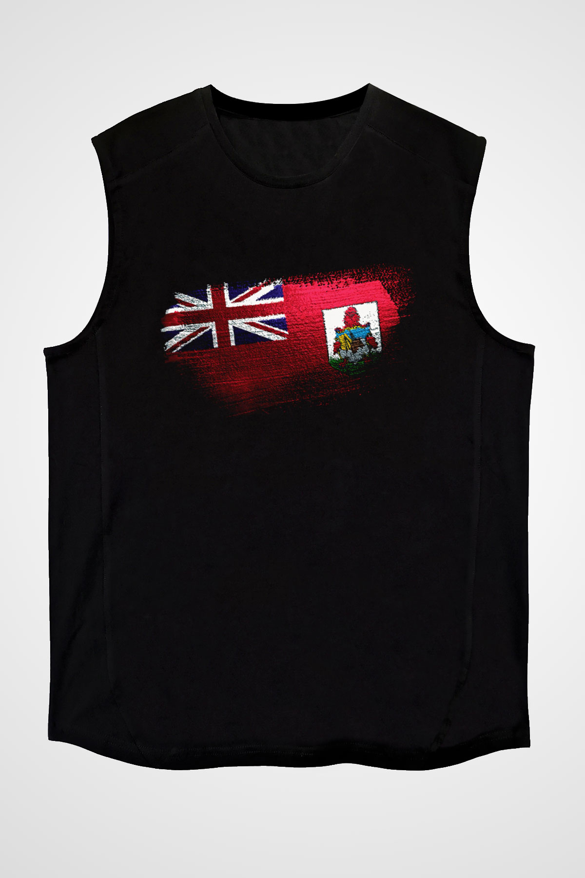 Bermuda Bayrağı Baskılı Unisex Siyah Kolsuz Tişört