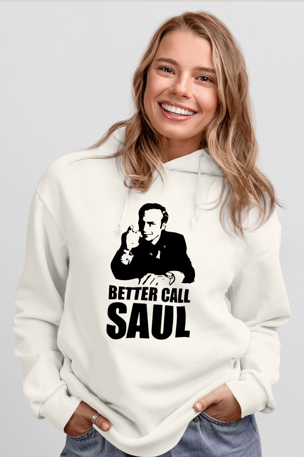 Better Call Saul Beyaz Unisex Kapşonlu Sweatshirt