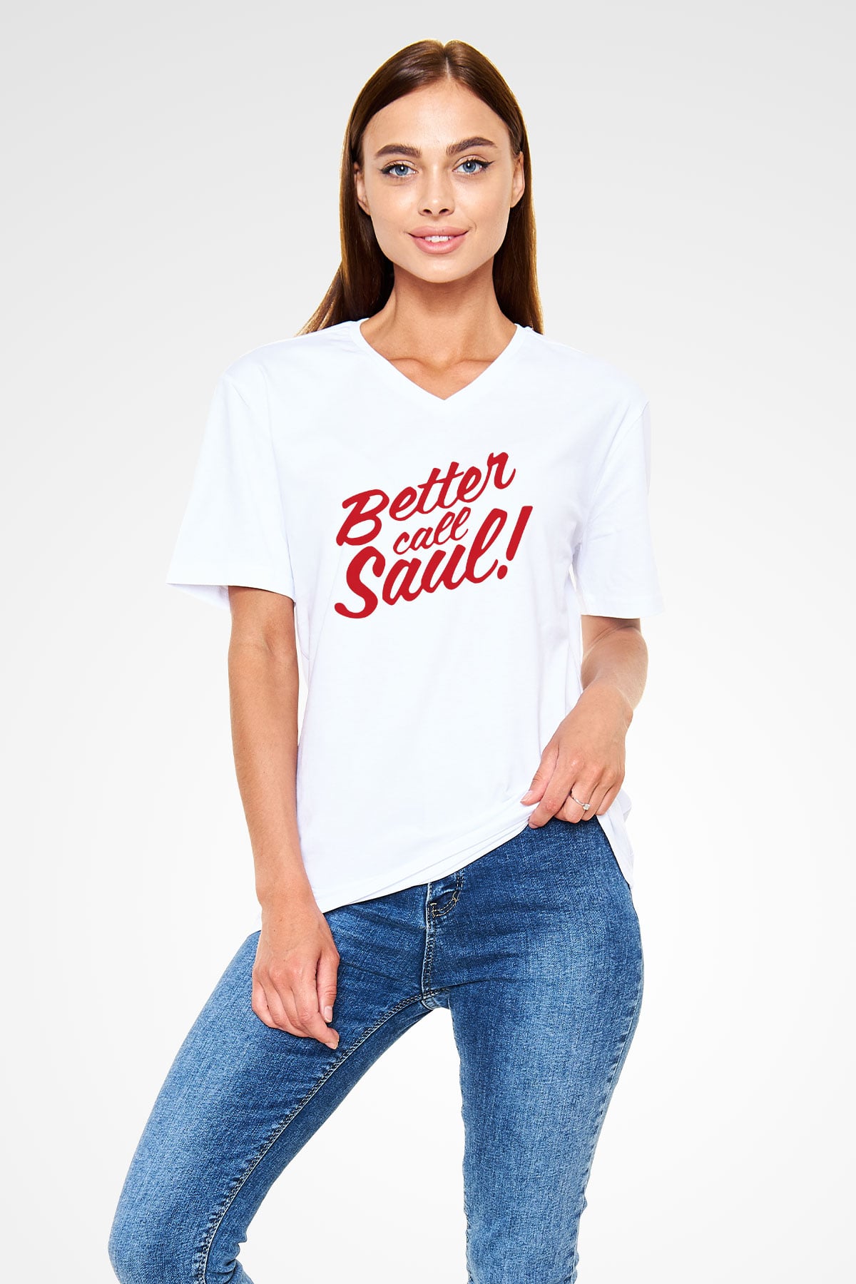Better Call Saul Beyaz Unisex V Yaka Tişört T-Shirt