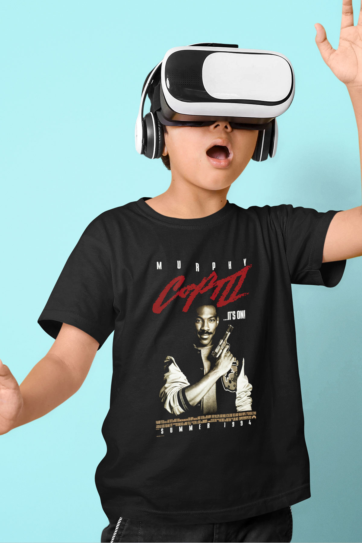 Beverly Hills Cop Baskılı Siyah Unisex Çocuk Tişört
