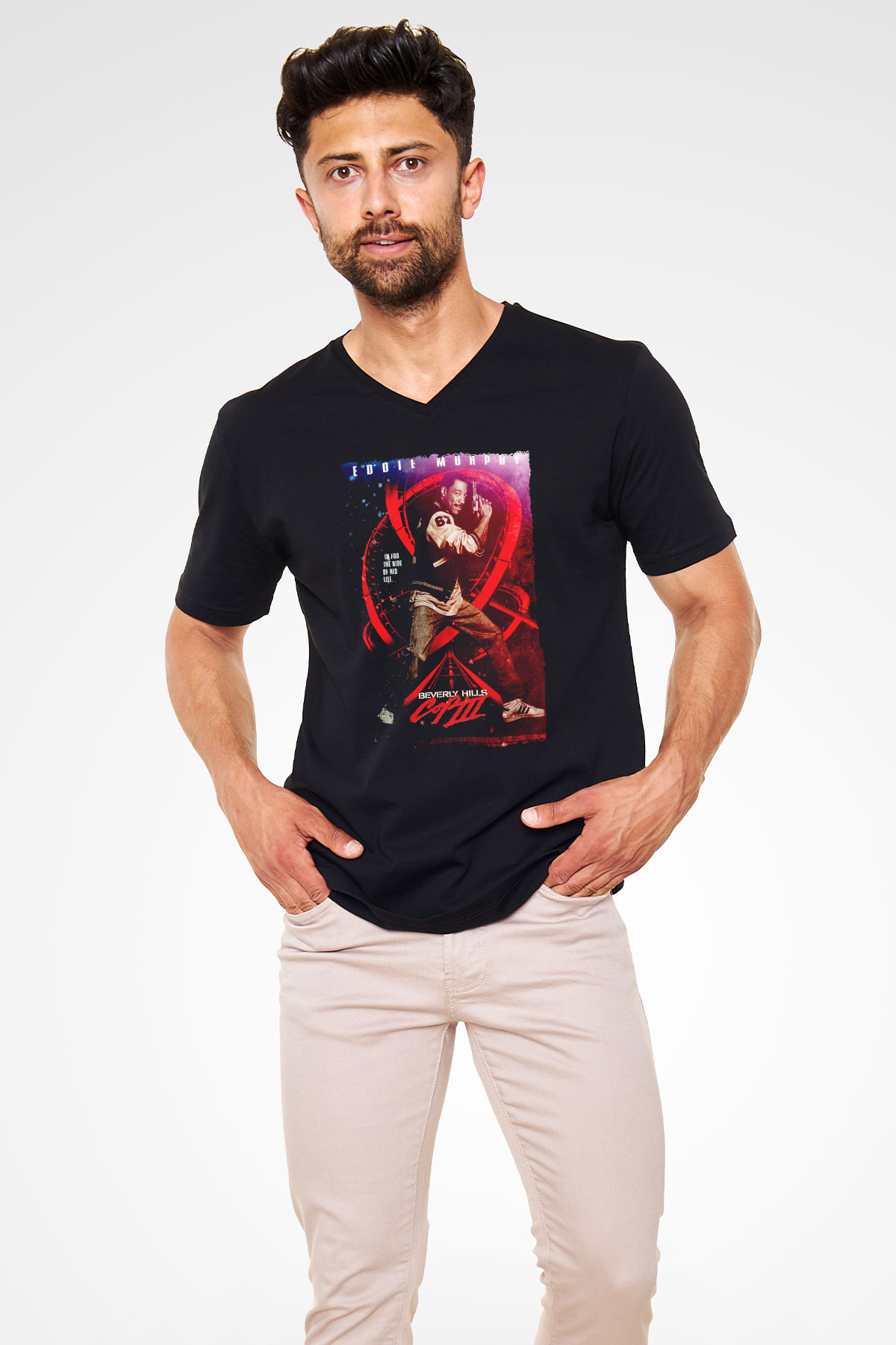 Beverly Hills Cop Siyah Unisex  V Yaka Tişört