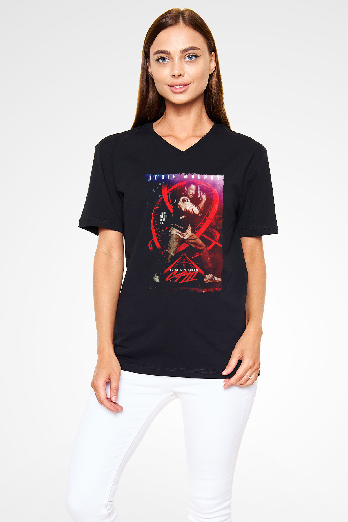 Beverly Hills Cop Siyah Unisex  V Yaka Tişört