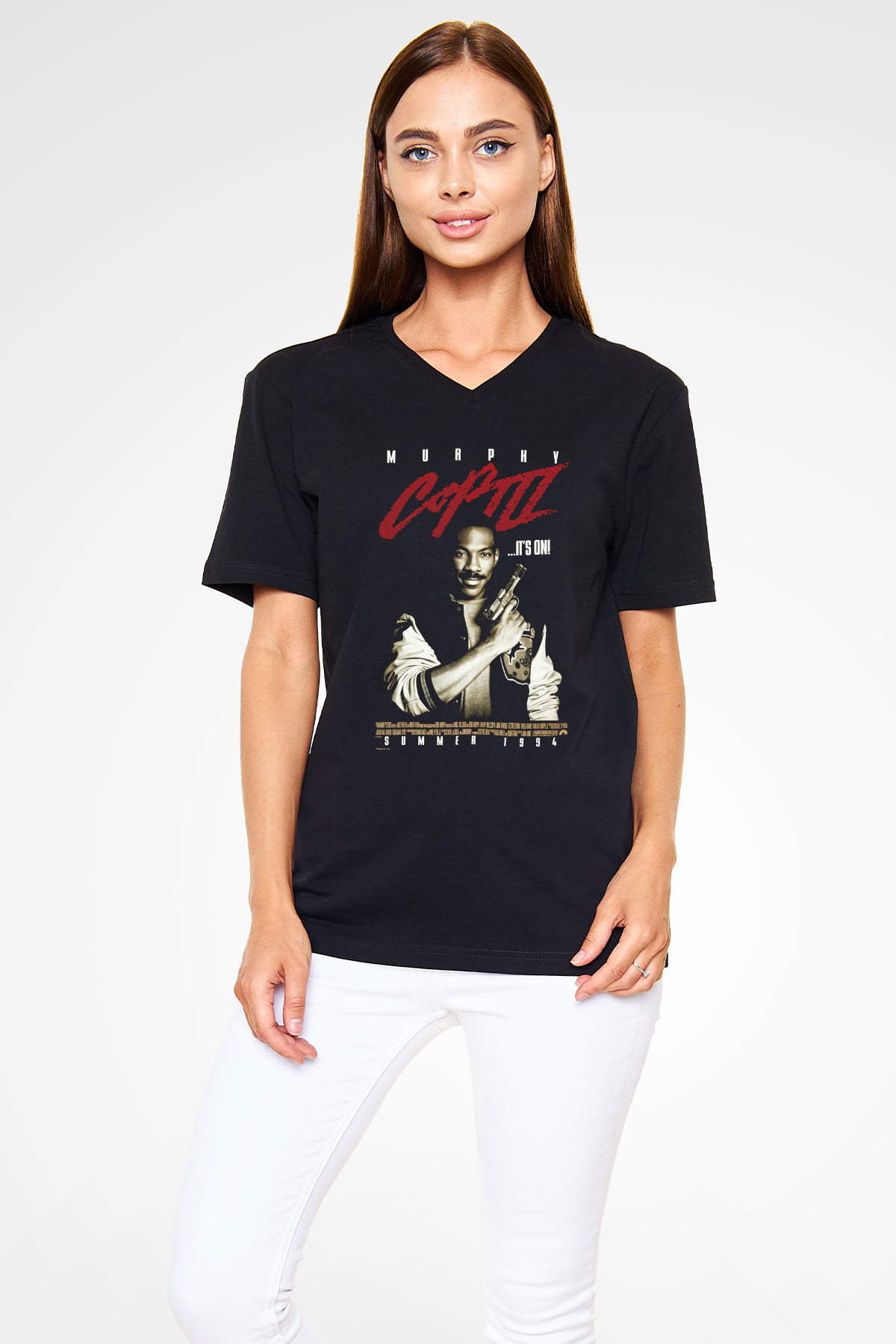 Beverly Hills Cop Siyah Unisex V Yaka Tişört