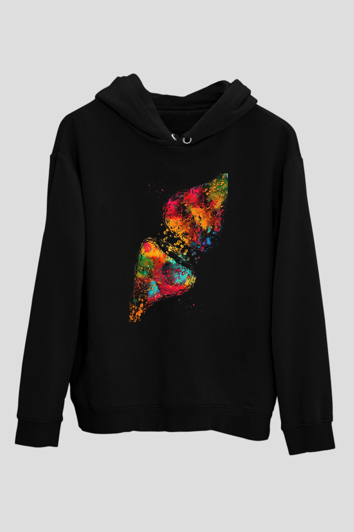 Beyin Sinaps Baskılı Unisex Siyah Hoodie