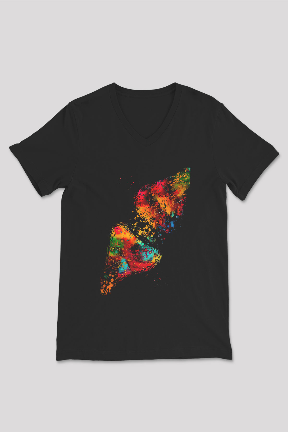 Beyin Sinaps Baskılı Unisex V Yaka Siyah Tİşört - Tshirt
