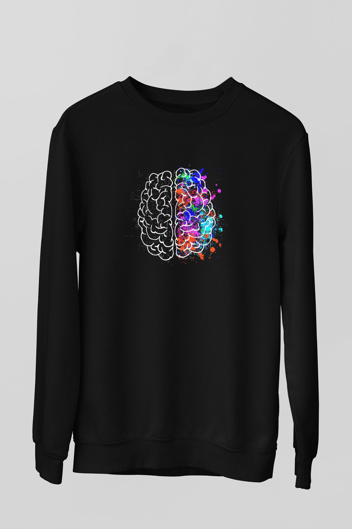 Beynin Sağ Ve Sol Lobları Baskılı Unisex Siyah Sweatshirt