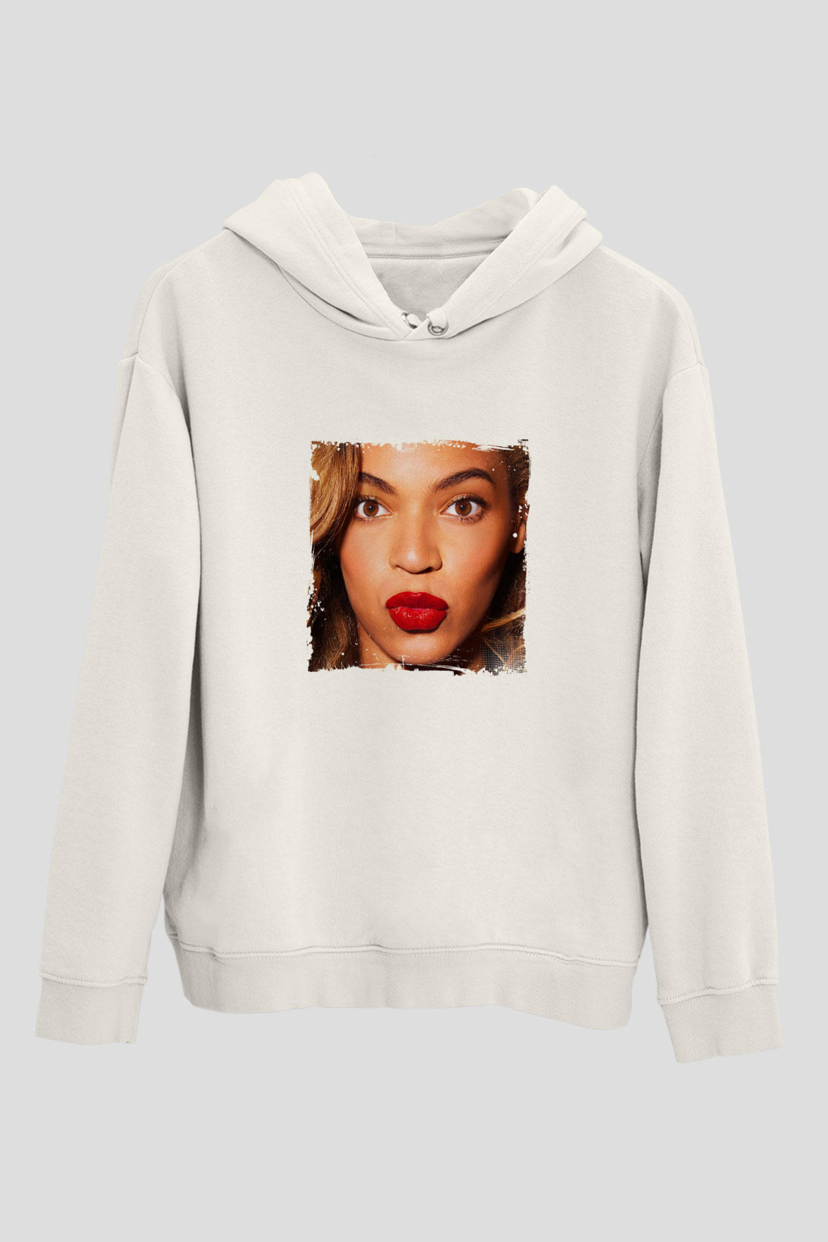 Beyonce Baskılı Unisex Beyaz Kapüşonlu Sweatshirt