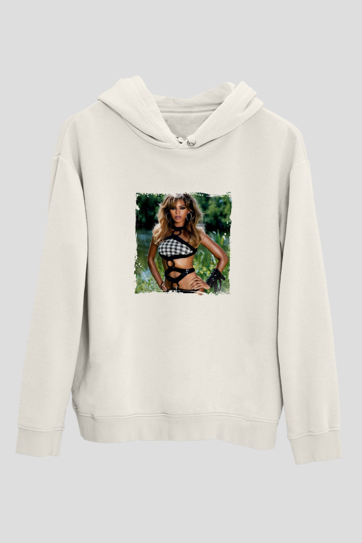 Beyonce Baskılı Unisex Beyaz Kapüşonlu Sweatshirt