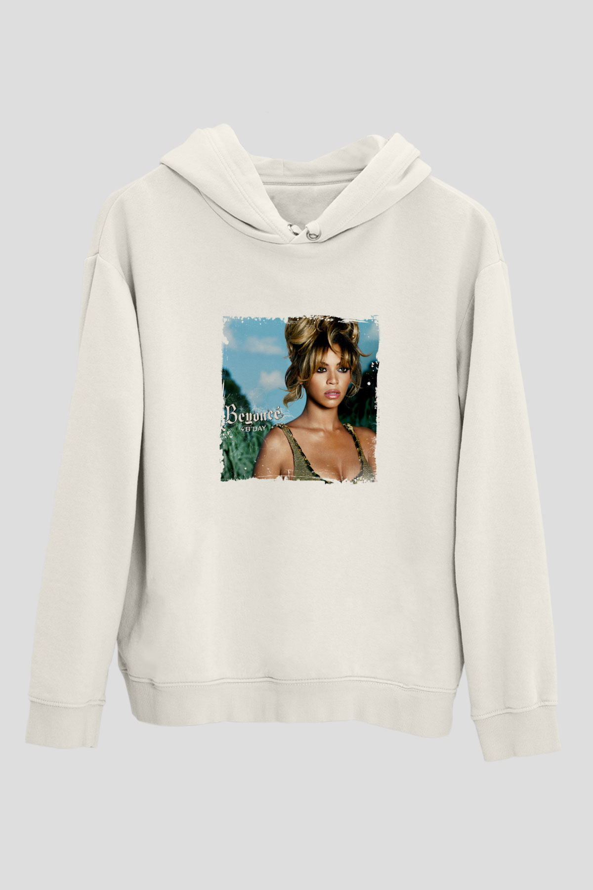 Beyonce Baskılı Unisex Beyaz Kapüşonlu Sweatshirt