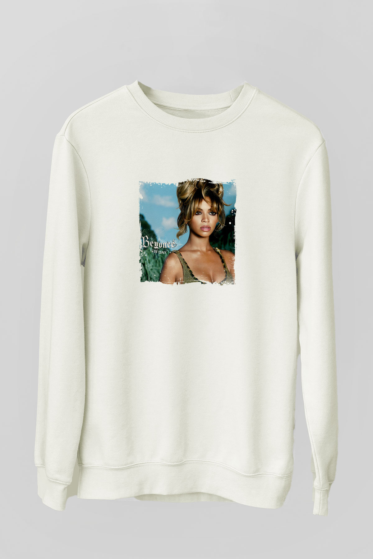 Beyonce Baskılı Unisex Beyaz Sweatshirt