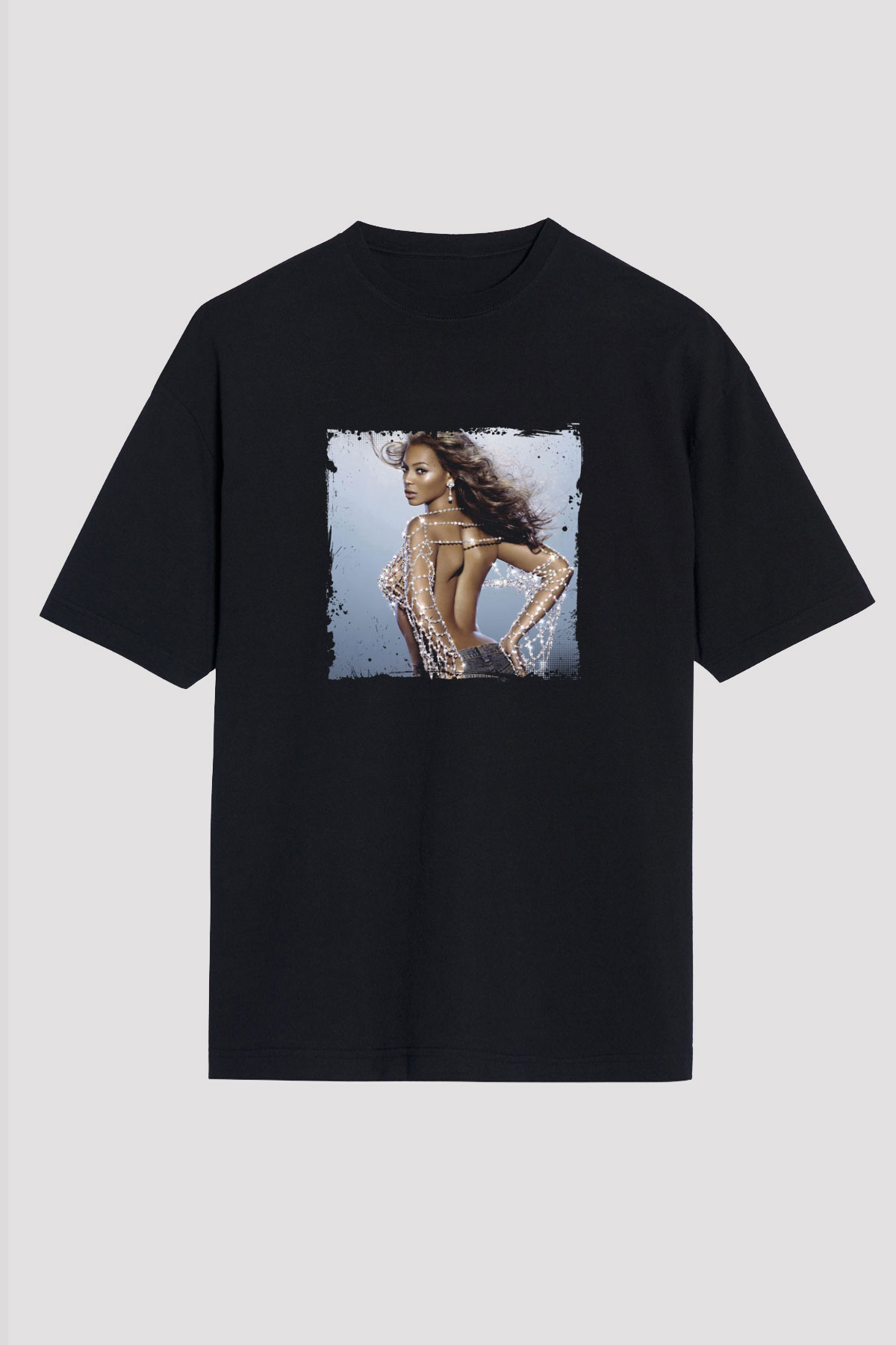 Beyonce Baskılı Unisex Oversize Siyah Tişört