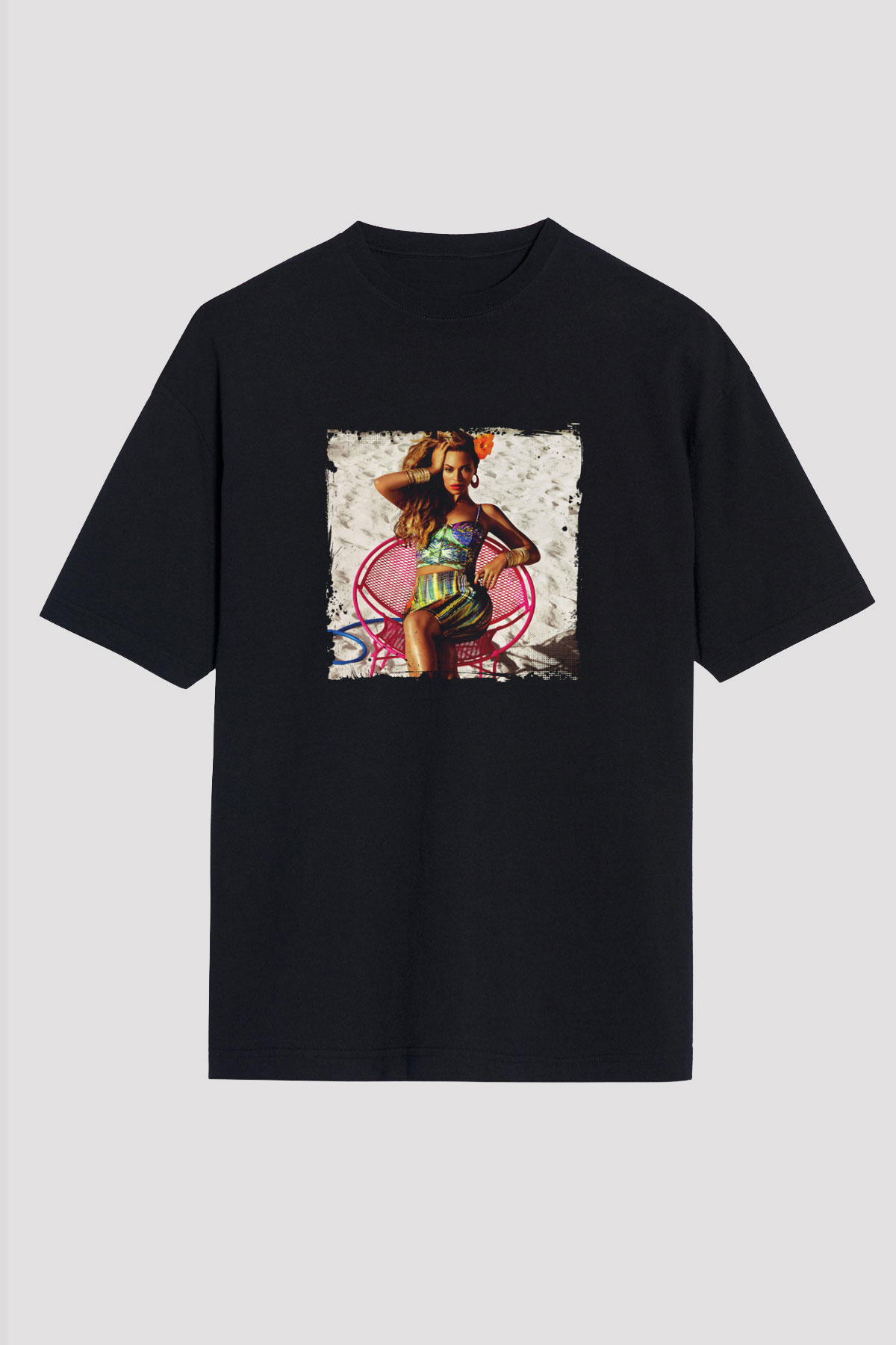 Beyonce Baskılı Unisex Oversize Siyah Tişört