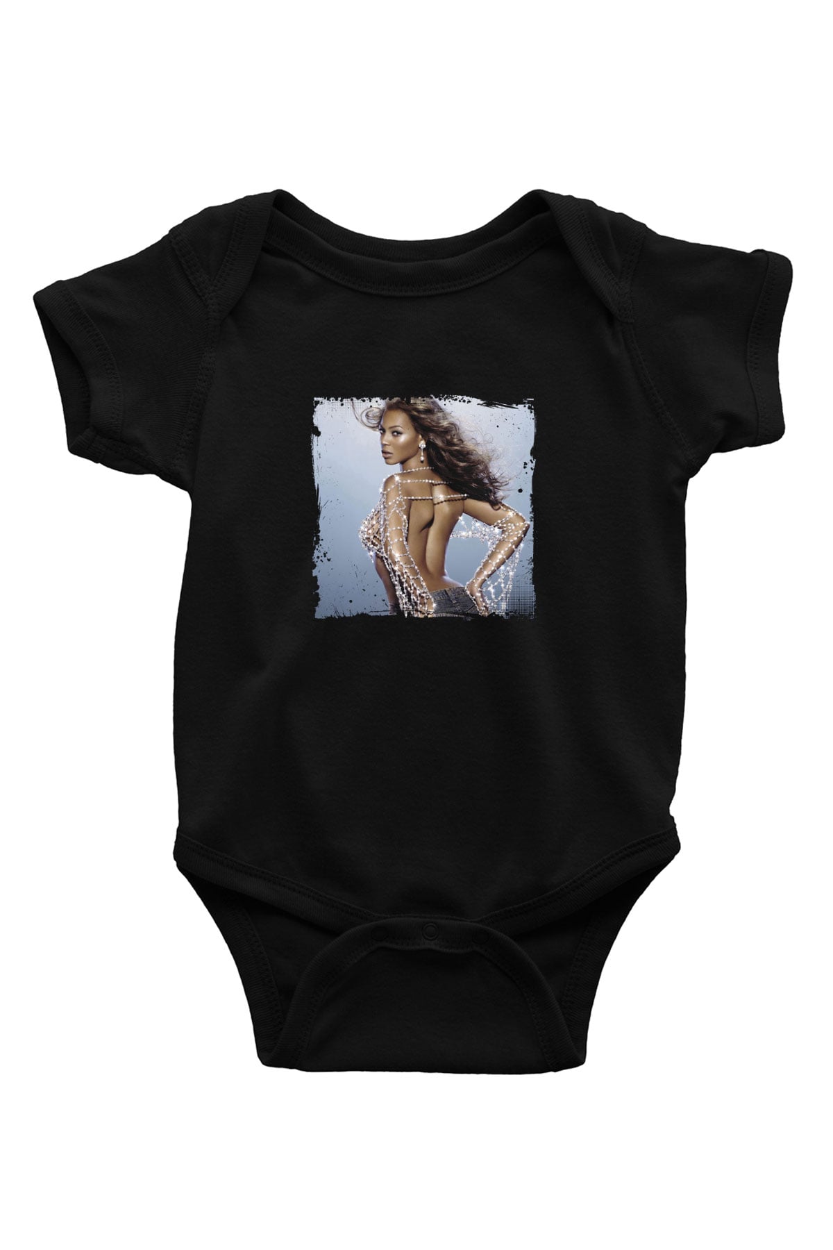 Beyonce Baskılı Unisex Siyah Bebek Body - Zıbın