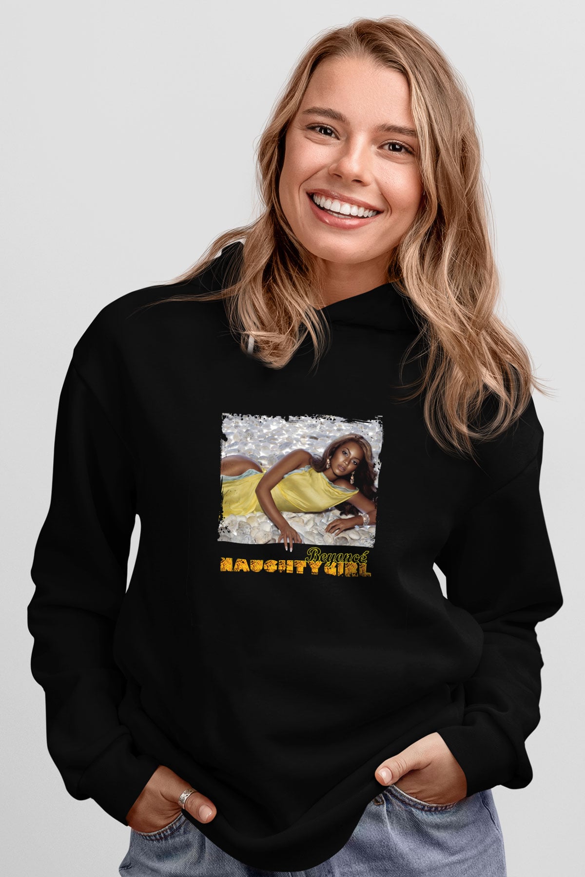 Beyonce Baskılı Unisex Siyah Hoodie