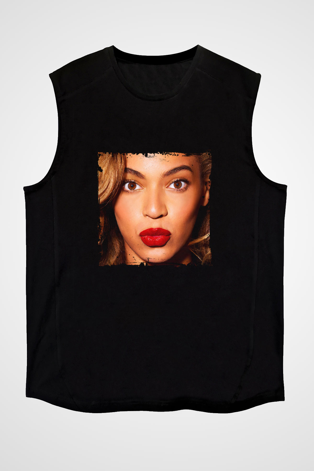 Beyonce Baskılı Unisex Siyah Kolsuz Tişört