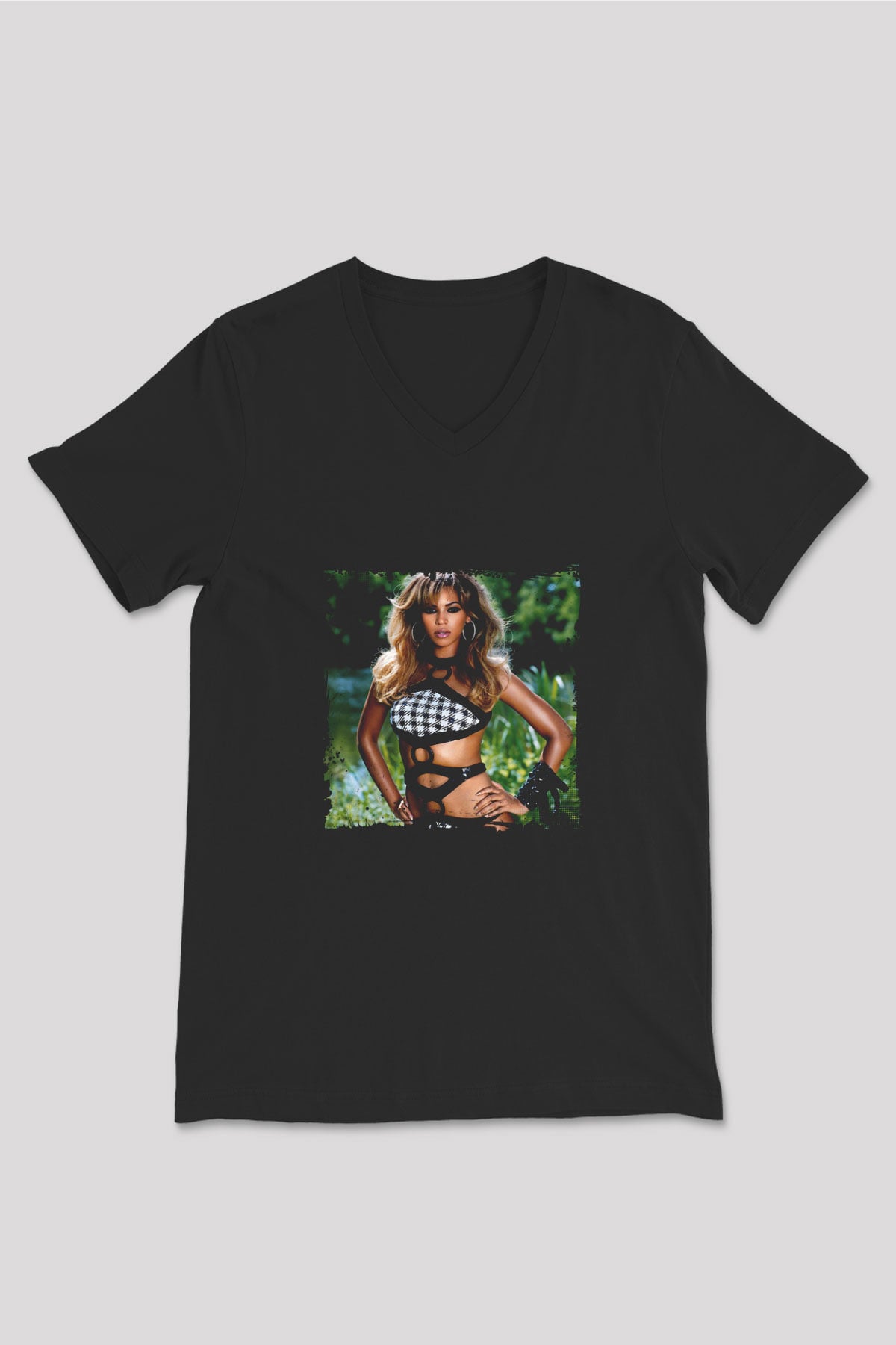 Beyonce Baskılı Unisex Siyah V Yaka Tişört