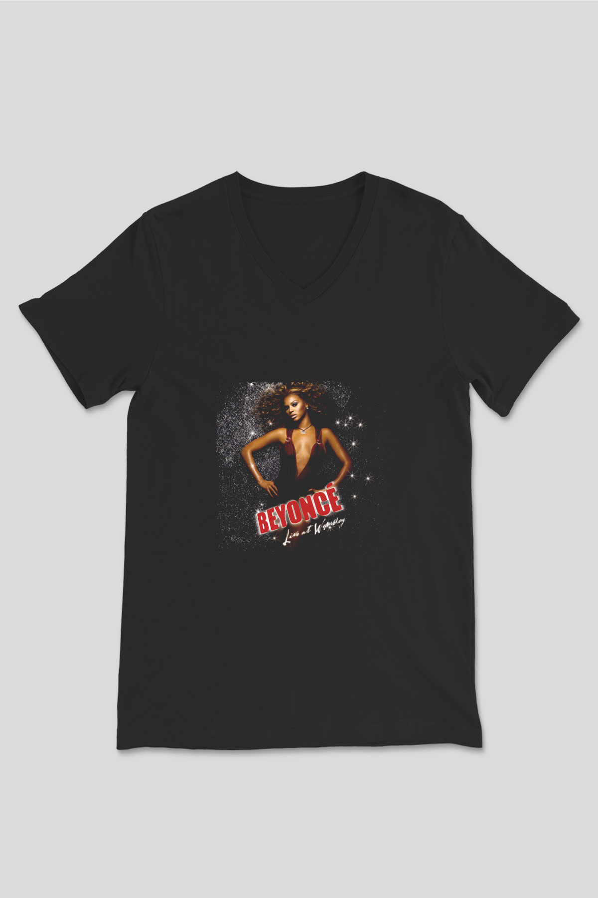 Beyonce Baskılı Unisex Siyah V Yaka Tişört