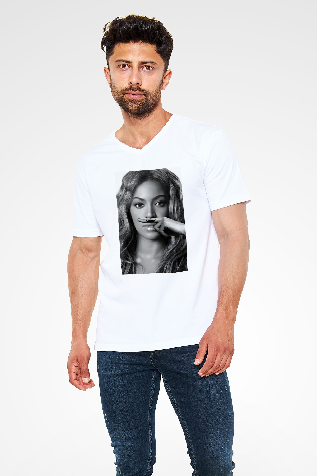 Beyonce Beyaz Unisex V Yaka Tişört T-Shirt