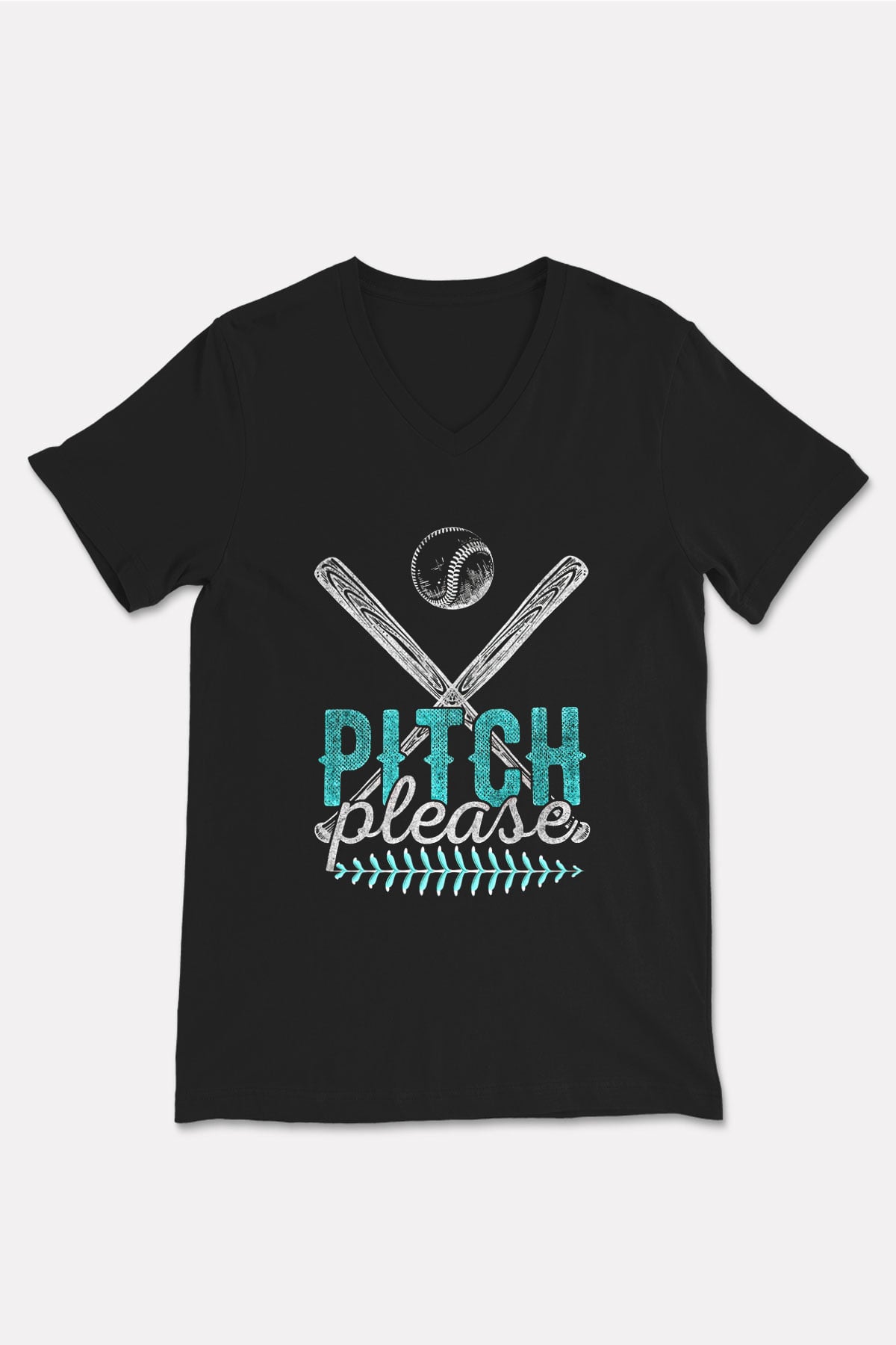 Beyzbol - Baseball Baskılı Unisex Siyah V Yaka Tişört
