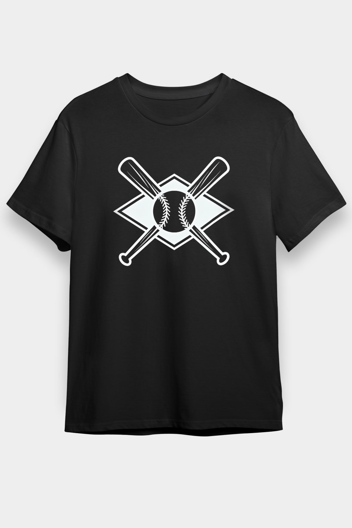 Beyzbol - Baseball Baskılı Unisex Siyah Tişört - Tshirt