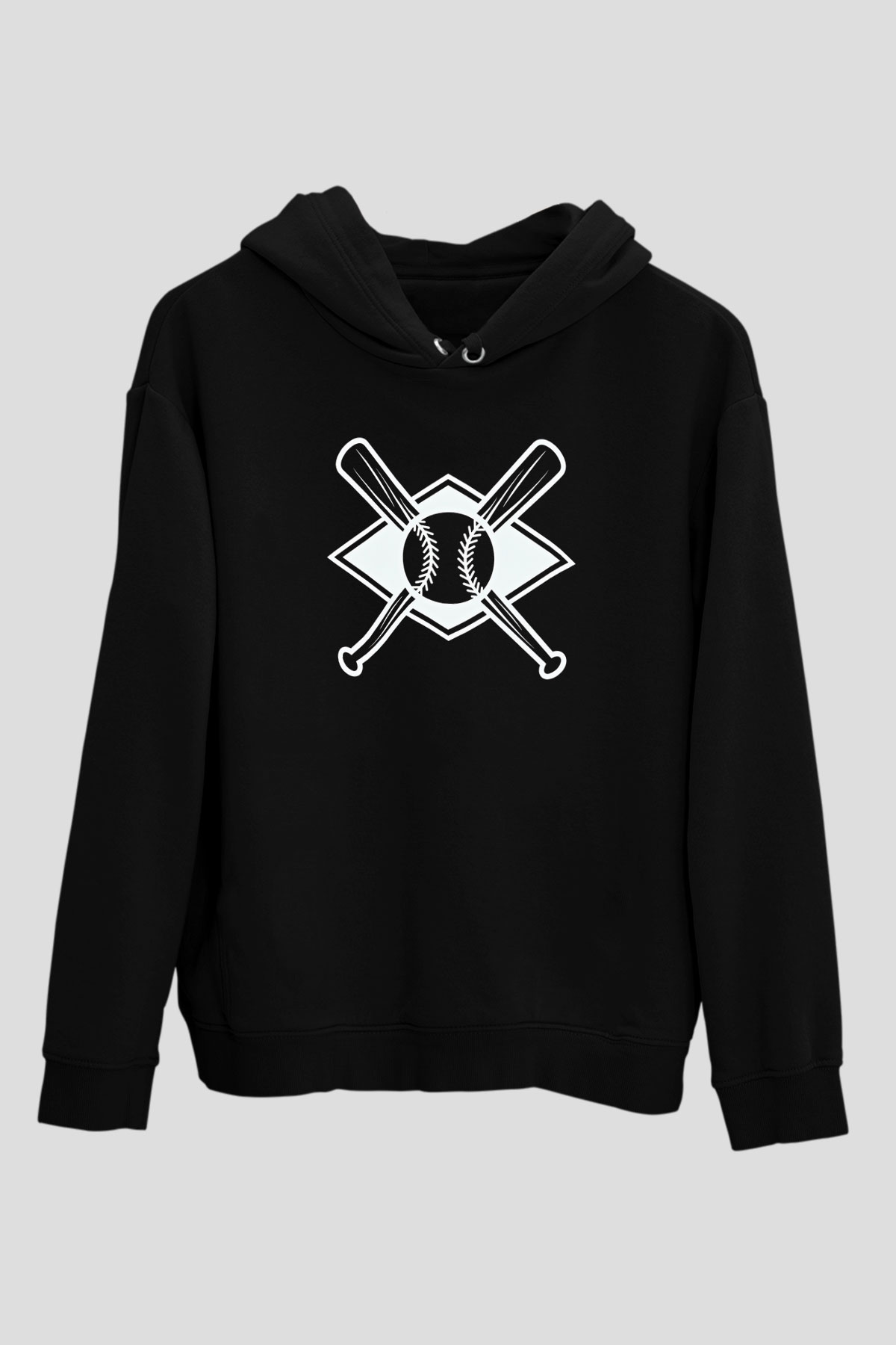 Beyzbol - Baseball Baskılı Unisex Siyah Hoodie