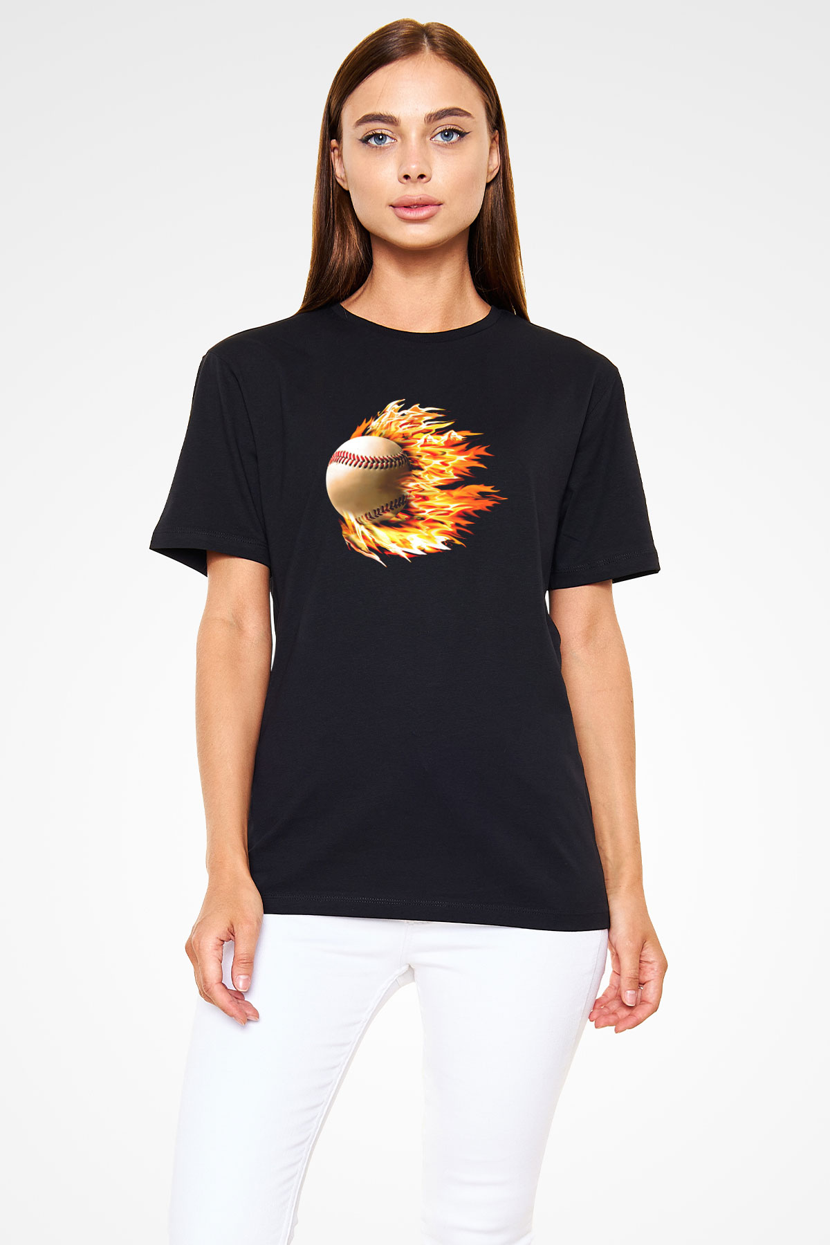Beyzbol - Baseball Baskılı Unisex Siyah Tişört - Tshirt