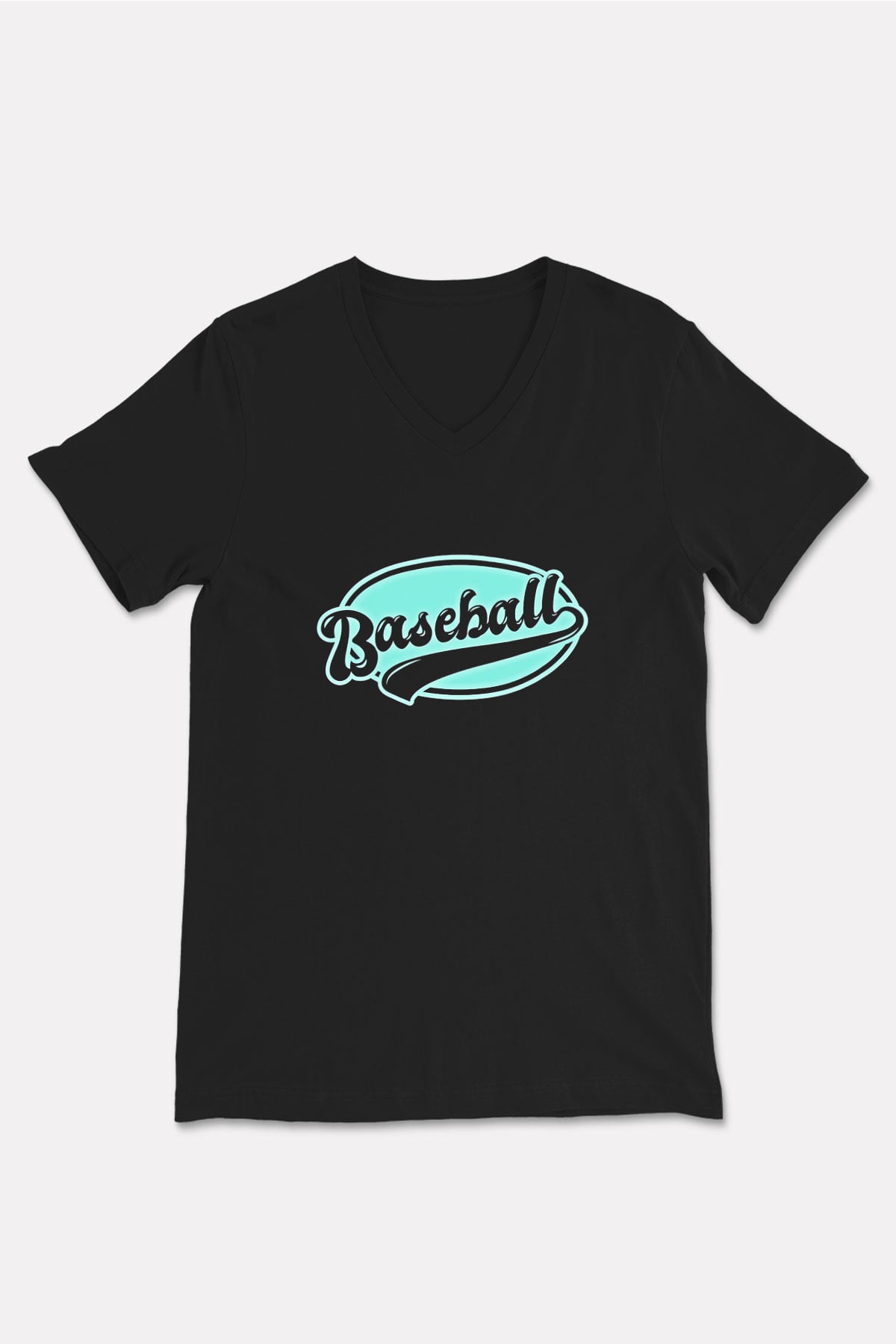 Beyzbol - Baseball Baskılı Unisex Siyah V Yaka Tişört