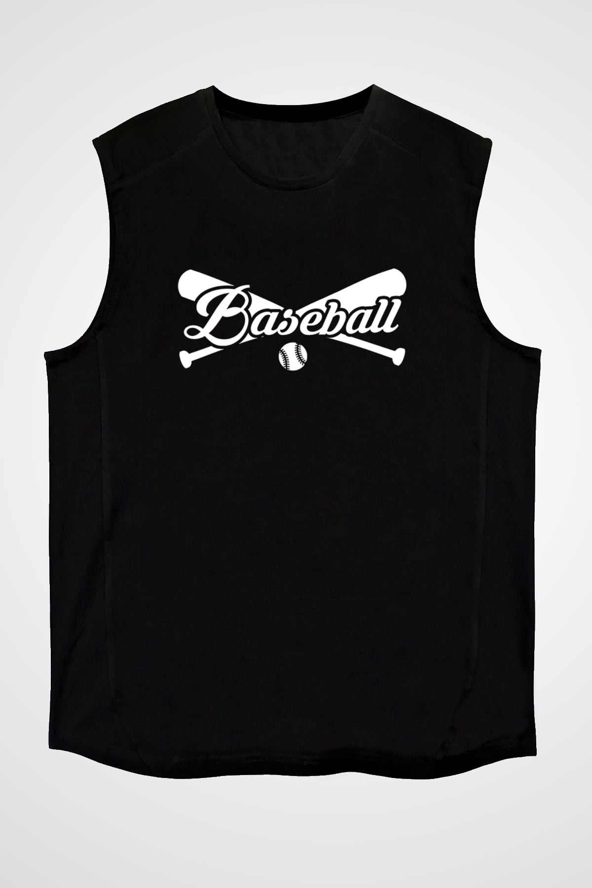 Beyzbol - Baseball Baskılı Unisex Siyah Kolsuz Tişört