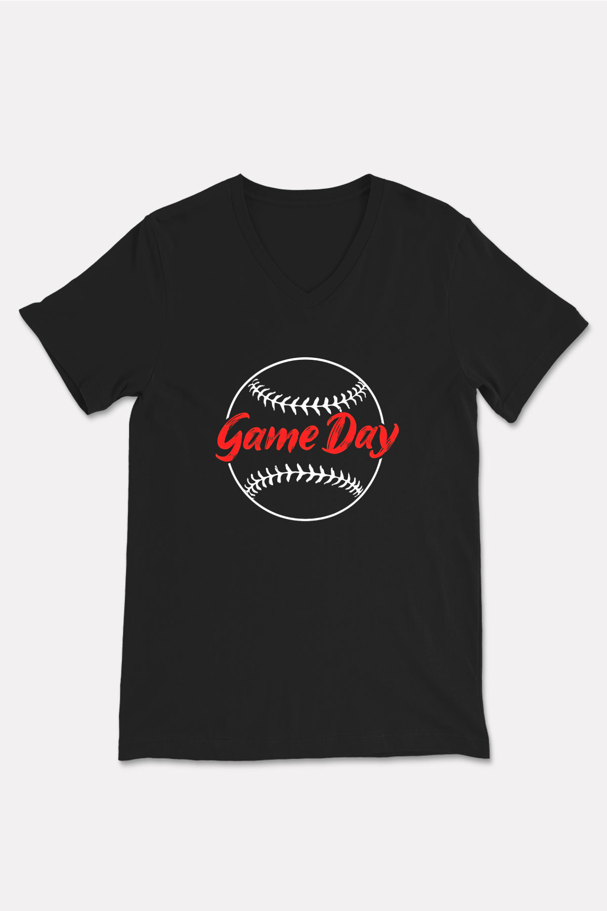 Beyzbol - Baseball Baskılı Unisex Siyah V Yaka Tişört