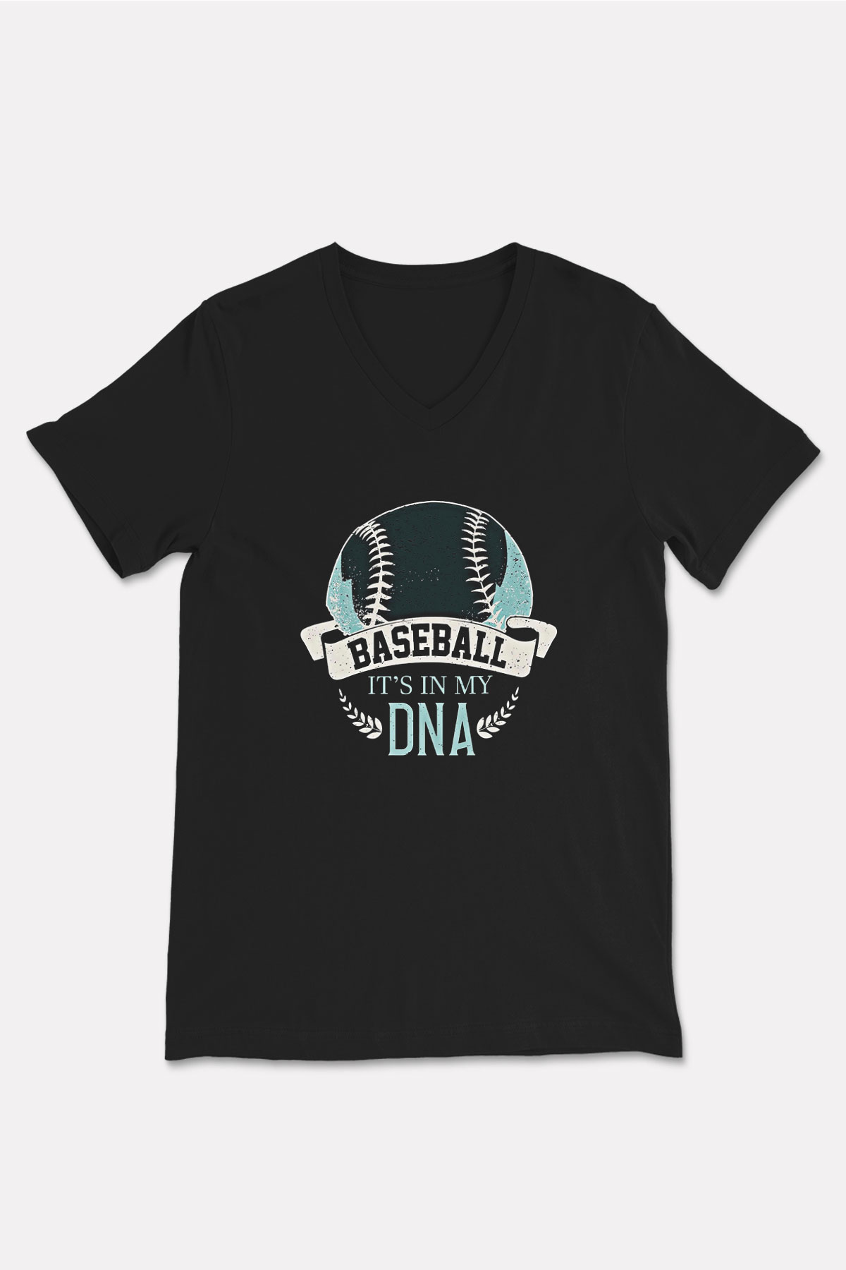 Beyzbol - Baseball Baskılı Unisex Siyah V Yaka Tişört