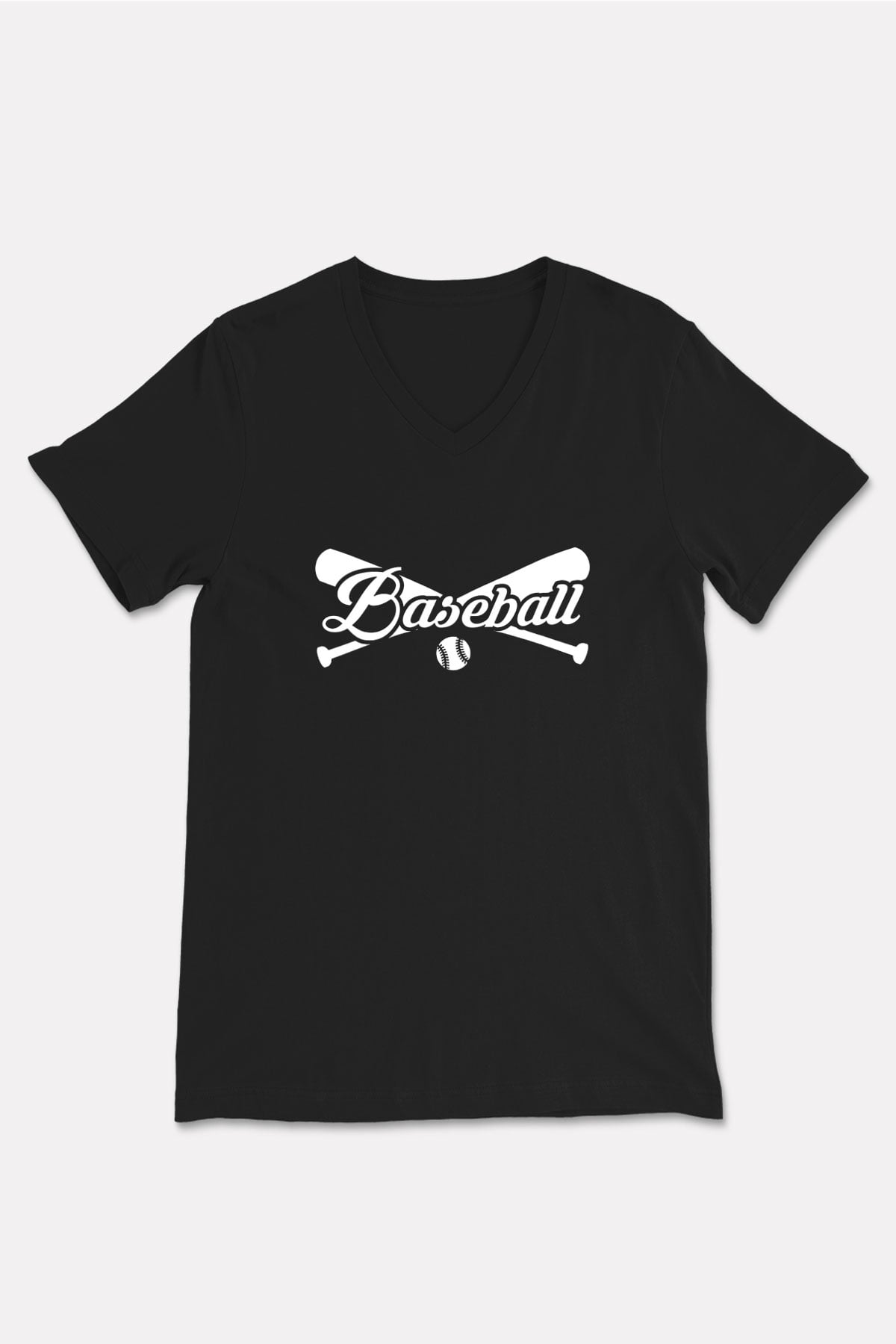 Beyzbol - Baseball Baskılı Unisex Siyah V Yaka Tişört
