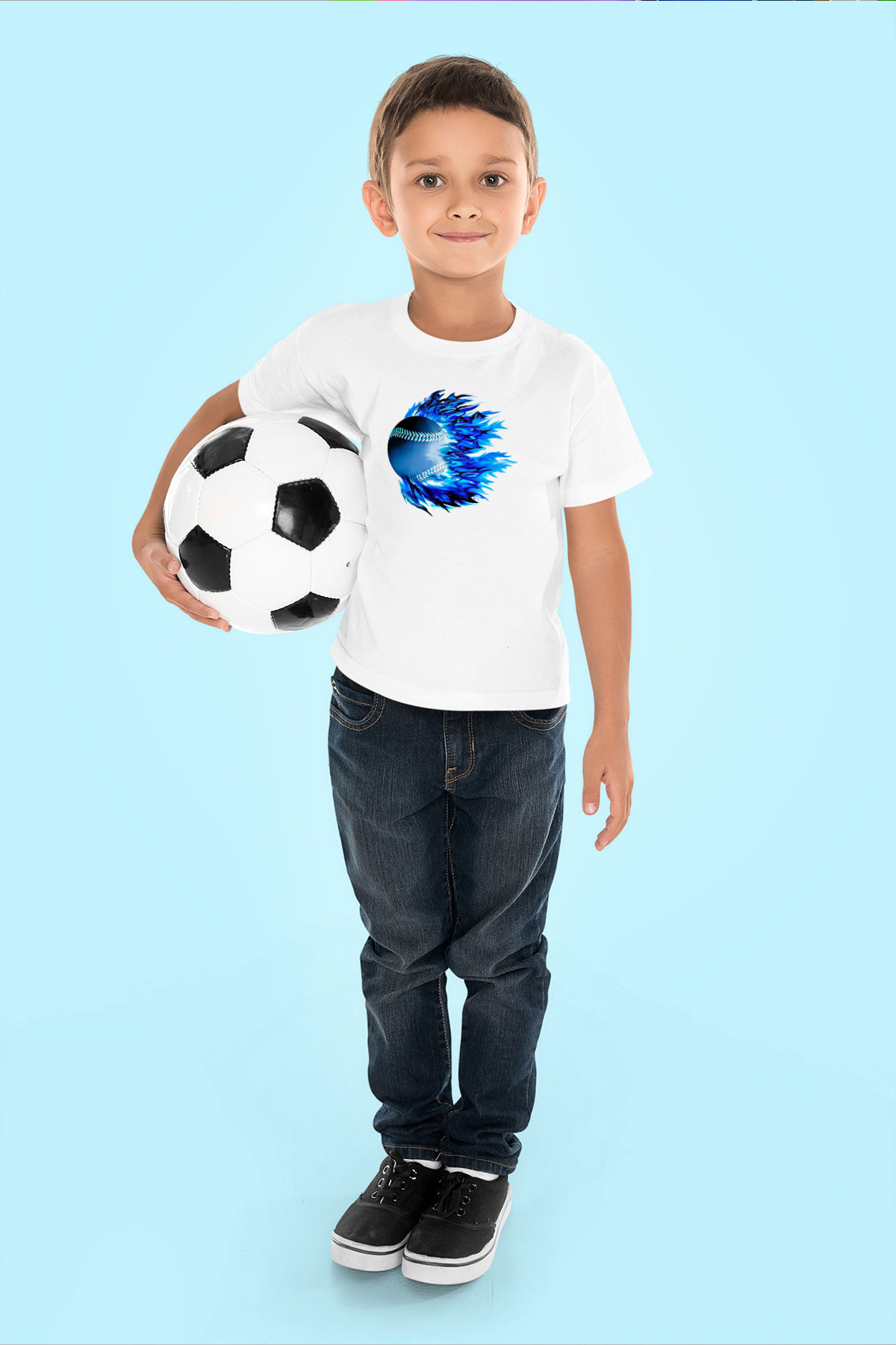 Beyzbol Baskılı Unisex Beyaz Çocuk Tişört - Tshirt
