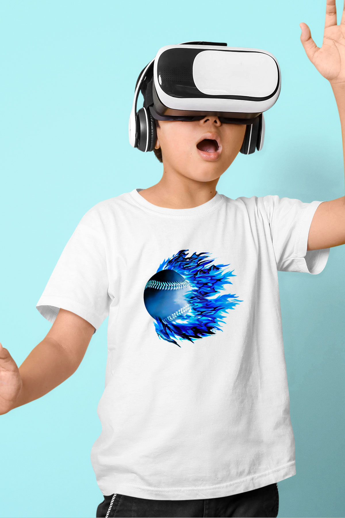 Beyzbol Baskılı Unisex Beyaz Çocuk Tişört - Tshirt
