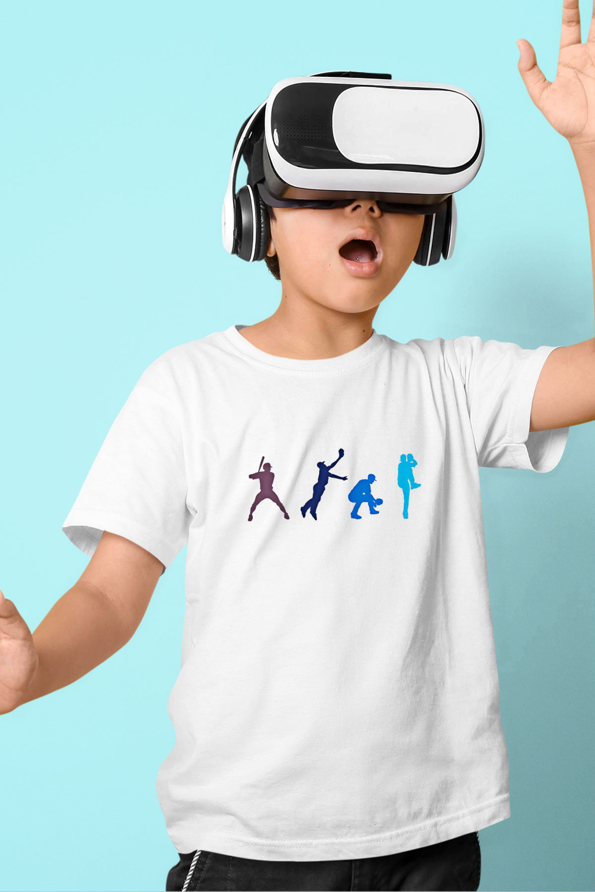 Beyzbol Baskılı Unisex Beyaz Çocuk Tişört - Tshirt