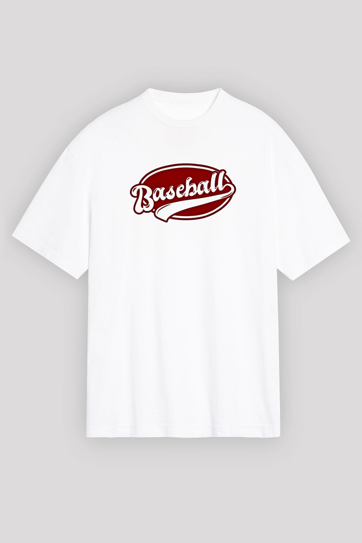Beyzbol Baskılı Unisex Beyaz Oversize Tişört - Tshirt